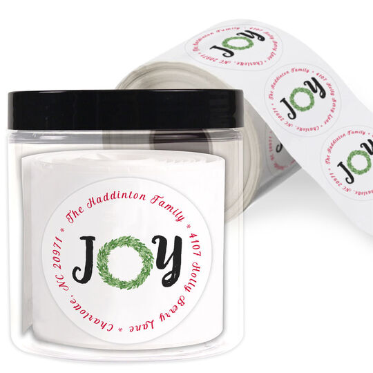 Joy Wreath Round Address Labels in a Jar